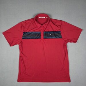 TravisMathew Polo Shirt Mens XXL Red‎ Stripe Golf Performance Logo Top